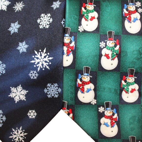 TIE TRIO 3 Winter Ties Neckties by Hallmark Snowman Blue Green HOLIDAY FUN - Picture 10 of 11